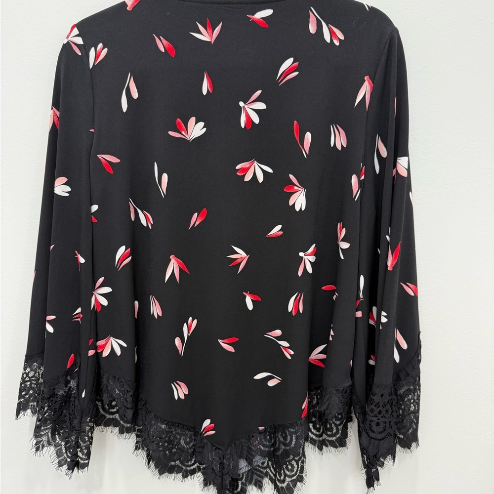 Alfani Black Floral Blouse with Lace Trim never worn. No tags. - Picture 2 of 4